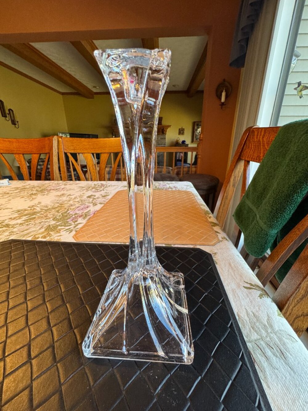 Pair of Delomb Toscany Tall Lead Crystal Clear Candlestick Holders 10" High